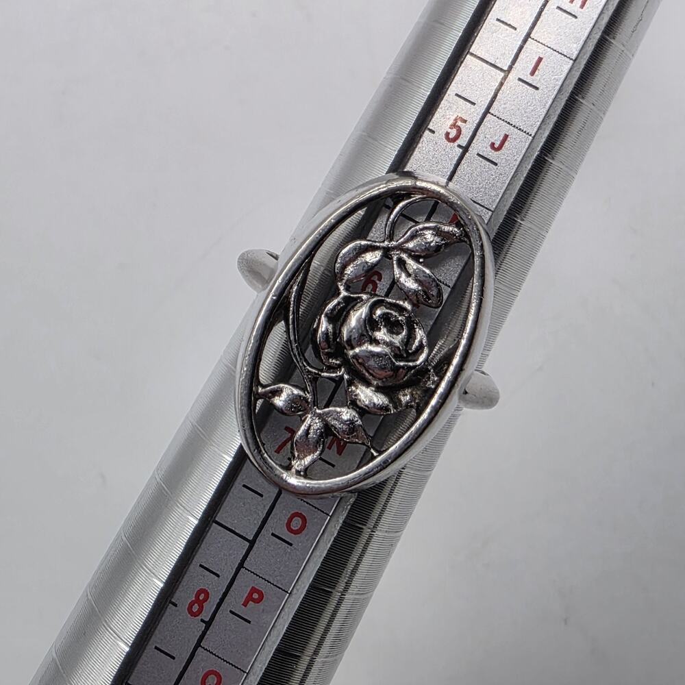 Vintage Avon Rose Ring Silver Tone Oval Filigree Floral Cottagecore Boho - Picture 2 of 3